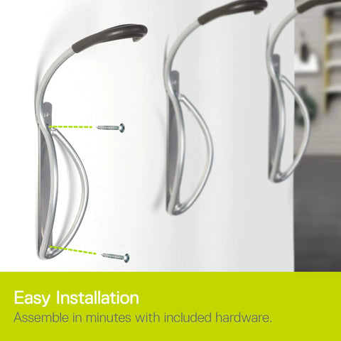 Vertical Bike Wall Mount With Tire Tray For Easy Access And Space Saving Storage Holds Up To 40 Lbs shown with installation hardware