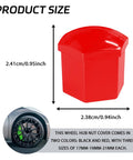 20 Piece Lug Nut Covers For Most Cars 19mm Hex Wheel Bolt Caps With Remover Clip Rust And Dust Protection Durable PP Plastic Wheel Nut Covers In Red Exterior Car Accessory To Upgrade Your Ride Style And Longevity, showing size dimensions.
