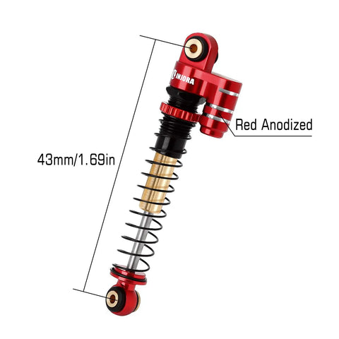Beefed Up 43mm Aluminum Threaded Shocks Tele Absorber Upgrades for Axial SCX24 Gladiator Deadbolt C10 Red with CNC Machined Bodies