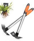Two Pack 2 In One Weed Puller Tool Set 17 Inch Manual Weeding Rake And Garden Hoe for Deep Root Uprooting Portable Hand Weeder