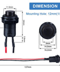 Dimensions diagram of 12 Pack 12Mm Latching Push Button Switches Plug And Play SPST On Off Normally Open Pre Wired Dual Voltage