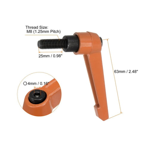 4 Pack Adjustable Clamping Lever Handles M8 X 25mm Threaded Bolt Knobs Rotating Quick Release Push Button Grip Orange Aluminum Alloy