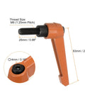 Heavy Duty 4 Pack M8 X 25mm Aluminum Clamping Lever Handles With Quick Release Ratchet Push Button Locking Knobs For Daily Grind Killer Grip No Sweat Tweaks Bright Orange Coating close-up of lever handle with measurements