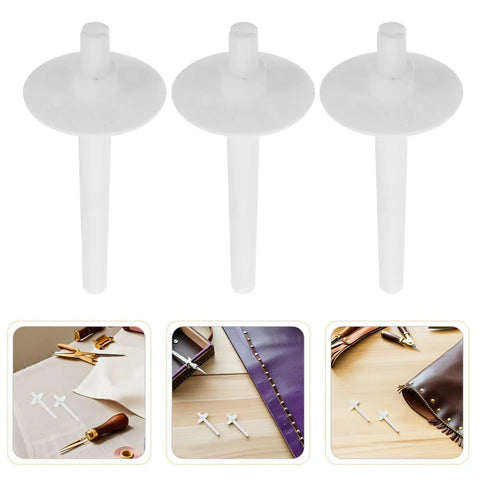 12 Pack Sewing Machine Spool Holder Pins For Easy Thread Spool Replacement And Stability White Plastic Spool Holder For Quick Setup Broad Compatibility With Most Sewing Machines Durable And User Friendly, white plastic pins displayed with sewing and leathercraft uses