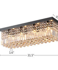 Eight Light Rectangle Crystal Chandelier In Black Finish With Clear K9 Crystals showing detailed size dimensions