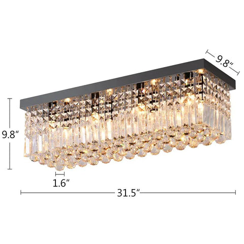 Eight Light Rectangle Crystal Chandelier In Black Finish With Clear K9 Crystals showing detailed size dimensions