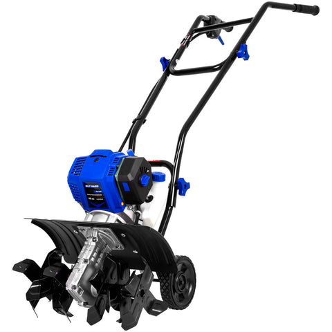46Cc Four Cycle Gas Powered Rototiller Cultivator With 16 Inch Heavy Duty Steel Tines and Adjustable Wheels
