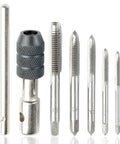 T Handle Tap Holder Wrench Set With Self Centering Hardened Jaws And Knurled Sleeve Includes 5 Metric Machine Screw Taps M3 M4 M5 M6 M8