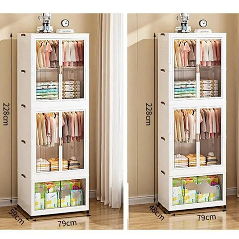 Knockout Portable Foldable Wardrobe Closet Multi Tier Storage Organizer With Heavy Duty Fabric Build No Sweat Assembly Roomy Fit For All Your Daily Threads And Slick Living Room Organization Setup