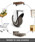 Heavy Duty Silent Rubber Swivel Caster Wheels Set Of Four Easy Mount Quiet Furniture Cart Upgrades With Stainless Bolts For Top Shelf Workbench And Table Projects with various furniture items.
