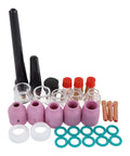 Top Tier TIG Welding Torch Consumables Kit With Gas Lens Ceramic Nozzles Copper Electrode Clips And Heat Resistant Parts For Long Lifespan Professional Jobs including ceramic nozzles and O-rings.