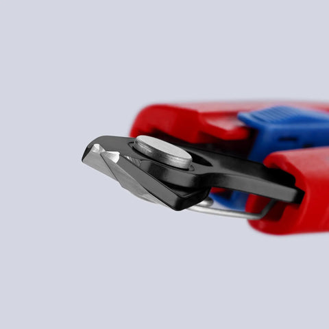 Close-up of the blade of Sleek 6 Inch Slim Zip Tie Pliers With Slick Flush Cutting Action And Asymmetrical Handles.
