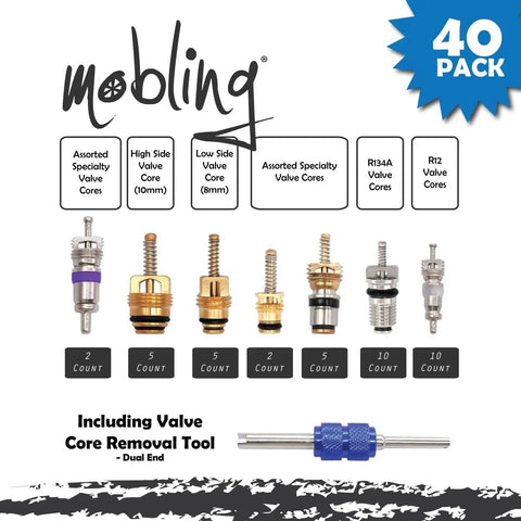 AC Repair Kit With O Ring Set And Valve Cores For Cars Removal Tool R12 And R134a Compatible Includes 270 Piece O Ring Assortment And 40 Piece Valve Core Kit Also Works With Tire Valve Stems, 40-pack valve cores