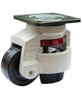 4 Pack Heavy Duty Leveling Casters For Industrial Workbenches with adjustable rubber base, swivel wheel detail, aluminum design.