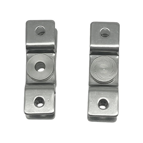 Pair of stainless steel shock absorber hinge blocks with mounting holes for 360° rotation