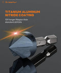 Legit Heavy Duty M35 Cobalt Countersink Drill Bits, Premium Hex Shank Set, showing titanium aluminum nitride coating for durability.