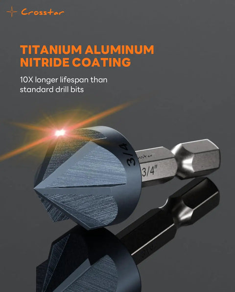 Legit Heavy Duty M35 Cobalt Countersink Drill Bits, Premium Hex Shank Set, showing titanium aluminum nitride coating for durability.