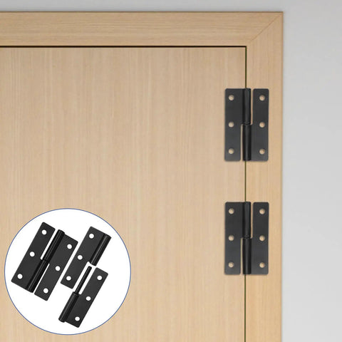 No Sweat Quick Swap Heavy Duty Black Lift Off Hinges 2 Pack Rustproof Stainless Steel Detachable Split Hinges For Cabinet Doors mounted on a wooden cabinet door.