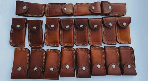 20 leather sheaths for Handmade Folding Knife Set With Wood Handles, Collectible Wholesale Lot Of 20 For Hunting, Camping, EDC, And Gift For Her