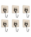 6 Pack Square Adhesive J Hooks No Drill Heavy Duty Towel Hangers Waterproof Stick On Wall Hook Rack Champagne Gold Stainless Steel