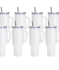 8 Pack 40 Oz Sublimation Tumbler With Handle Straw And Lid White Double Wall Stainless Steel Cups For Heat Press And Sublimation Oven Printing