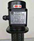 Front view of 1/8 HP coolant pump for lathe/band saw, black housing with side 1/2-in. NPT inlet, flange mount