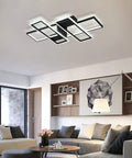 Dope Black 95W Flush Mount LED Ceiling Light With Four Interlocking Squares Modern Windmill Design In Metal And Acrylic
