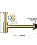 Premium Brass P Trap Kit For Bathroom Sink Drain One And One Quarter Inch Inlet round bottle style with dimensions