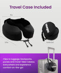 Long Haul Travel Pillow With Memory Foam For Neck And Head Support, Jet Black, 360 Degree Neck Support, travel case shown