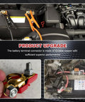 Pure Copper Battery Terminal Connectors Two Pack Heavy Duty Wiring Lugs viewed installed on a car battery for reliable performance.