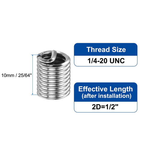 No-Fuss Wire Thread Inserts Kit 1/4-20 UNC Helical Coiled Type 304 Stainless Steel Thread Repair Sleeves, 2D half inch length