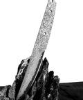 Ultra Sharp Meat Cleaver For DIY Damascus Steel Blank Blade Knife Kit on black rocks showing detailed patterning