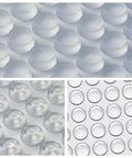 164 Pc Clear Silicone Cabinet Bumper Pads Self Adhesive Drawer Protectors close-up view of various sizes and shapes on a sheet.