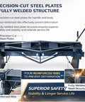 Box And Pan Style Metal Brake For 50 Inch Sheet Metal, 16 Gauge Capacity Up To 135 Degree Bends, highlighting reinforced ribs and safety features.