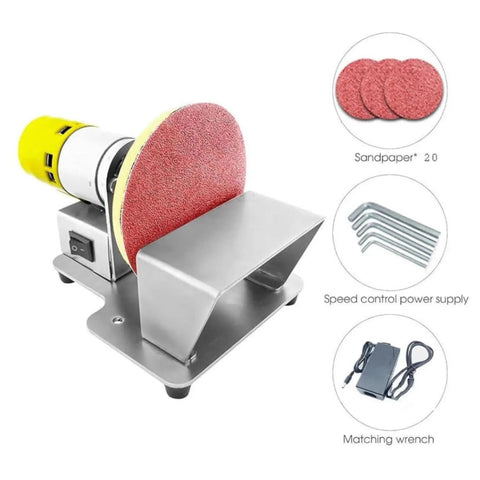 Powerful 7-Speed Electric Bench Sander With Variable Control Up To 6000Rpm, featuring yellow motor and red sandpaper for precision projects.