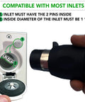 Universal Central Vacuum Hose With 40 Ft Reach High Voltage On Off Handle Switch Pigtail Power Cord Crushproof Beefy Design shown with inlet compatibility