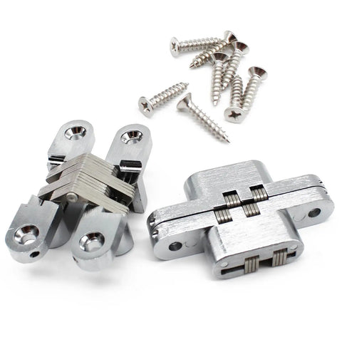 Killer Concealed Cross Hinge Pair For Sleek Door Setup Heavy Duty Stainless Steel with screws, 2.37 X 60mm for custom builds.