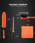 Ergonomic Wheel And Tire Detailing Kit With Easy Reach Rim Brush 5 Detailing Brushes And Microfiber Cloth Short Handle Cleaning Tools