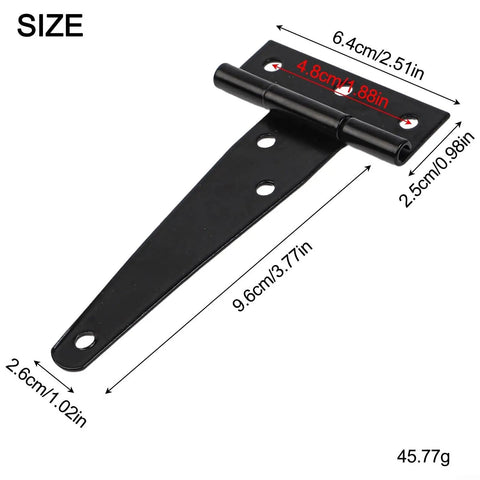 Diagram of Five Inch Black T Strap Hinges For Barn Doors And Garden Sheds Rustproof Iron Gate Hardware With Mounting Screws