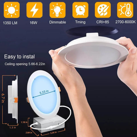Hands holding 6 Inch Canless LED Recessed Lights 4 Pack with Junction Box RGBCW 16W 1350lm Dimmable 2700K to 6000K