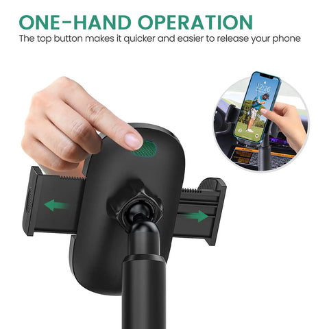 One-hand using Golf Cart Phone Holder Mount Universal Cup Holder No Spin Mount For 4.7 To 6.9 Inch Phones shown in use
