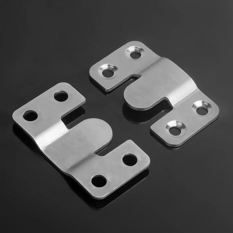 Close-up of Stainless Steel Flush Mount Wall Bracket Picture Hanger For Shelves Cabinets And TV Mounts Interlocking Buckle Clip
