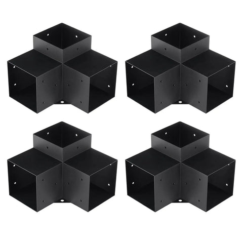 Beefy Heavy Duty 4 Piece 3 Way Corner Bracket Kit For 6x6 Posts Carbon Steel With Black Powder Coat in square arrangement