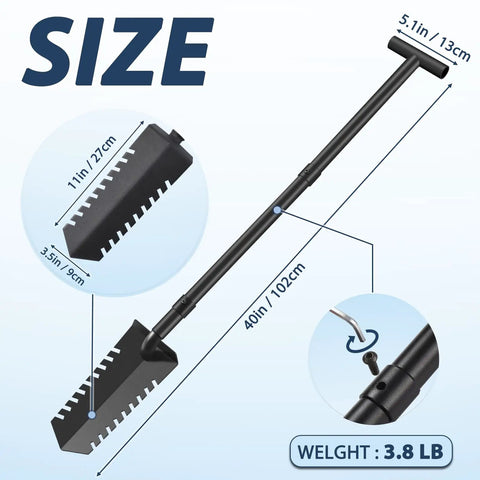40 Inch Metal Detecting Shovel With T Handle Root Slayer Digging Tool dimensions and weight details.