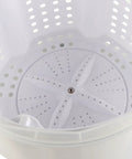 Interior view of the Hand Crank Washing Machine Delivers 1200 RPM Spin To Knock Moisture Fast Sturdy Stainless Tub.