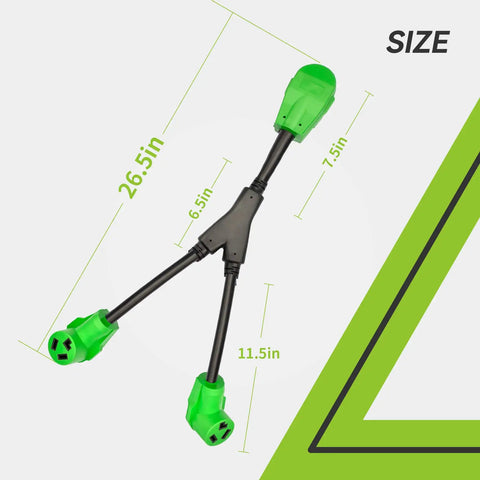 Heavy Duty 30 Amp NEMA 10-30 Dryer Splitter 3 Prong To Dual 10-30R Y Receptacle 26.5 Inch with size dimensions shown