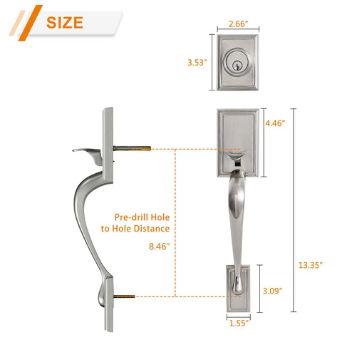 Heavy Duty Front Door Handle Set With Double Door Lock Satin Nickel Finish Includes Dummy Single Cylinder Deadbolt Lever Handle Reversible
