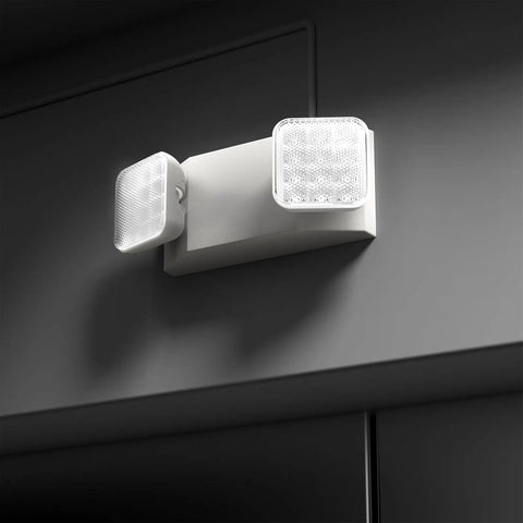 4 Pack White LED Exit Sign With Battery Backup And Emergency Lights Adjustable Two Head Ultra Bright for commercial use mounted on wall