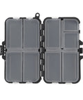 Compact Fishing Tackle Box With Clear Lids Nine Compartment Double Layer Lure Organizer for Small Baits and Gear open view