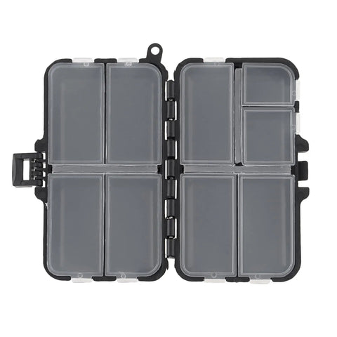 Compact Fishing Tackle Box With Clear Lids Nine Compartment Double Layer Lure Organizer for Small Baits and Gear open view